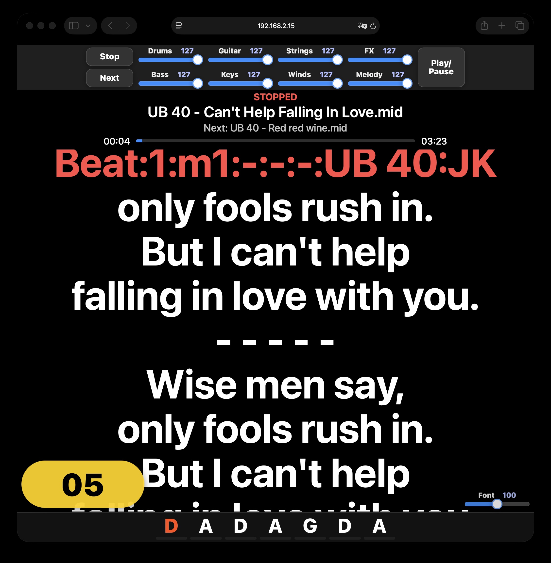 Merik 0.9.0 lyrics viewer with remote controls and chords